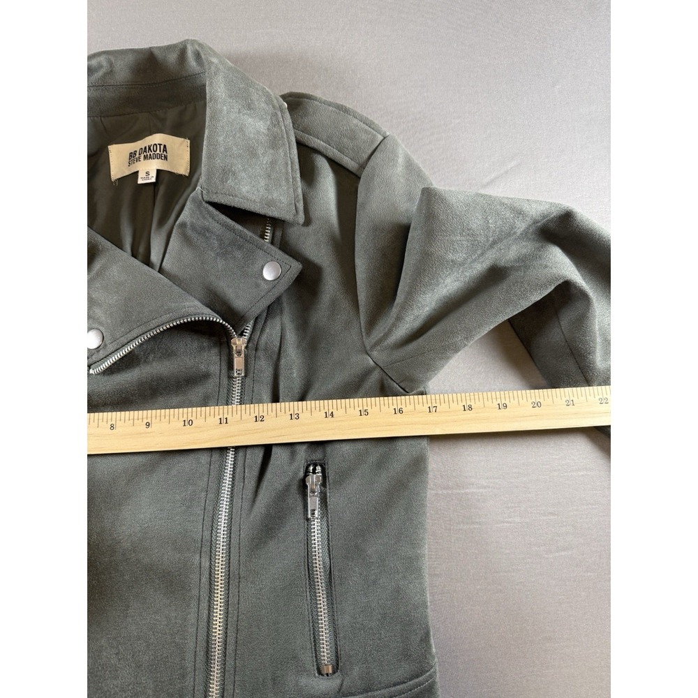 BB Dakota Steve Madden Faux Suede Moto Jacket Vegan Green Asymmetric Zip Small - Picture 11 of 14